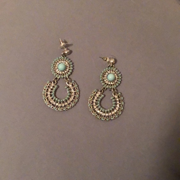Chandelier crystal turquoise earrings - Picture 3 of 3